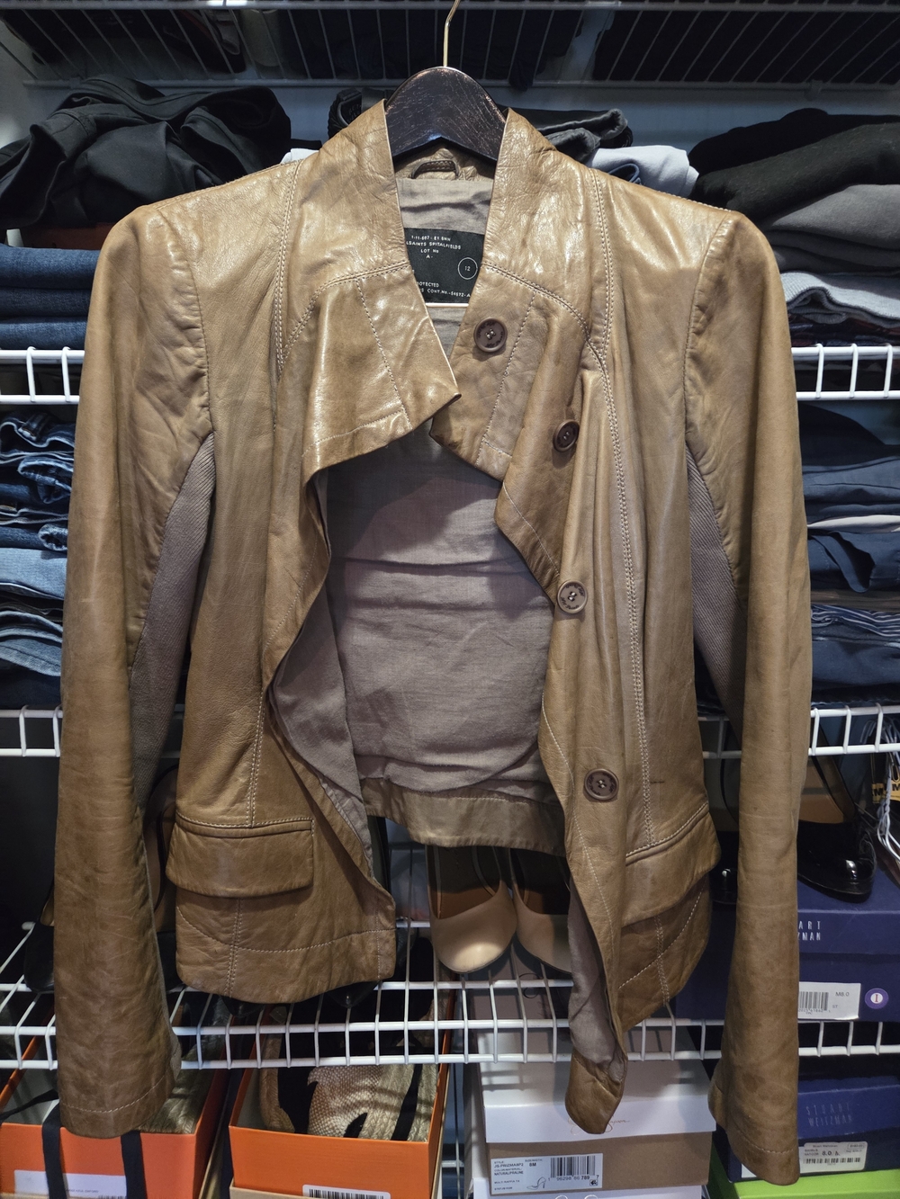 ALLSAINTS Spitalfields Gray Asymmetric Deconstructed Leather Jacket - Size 12